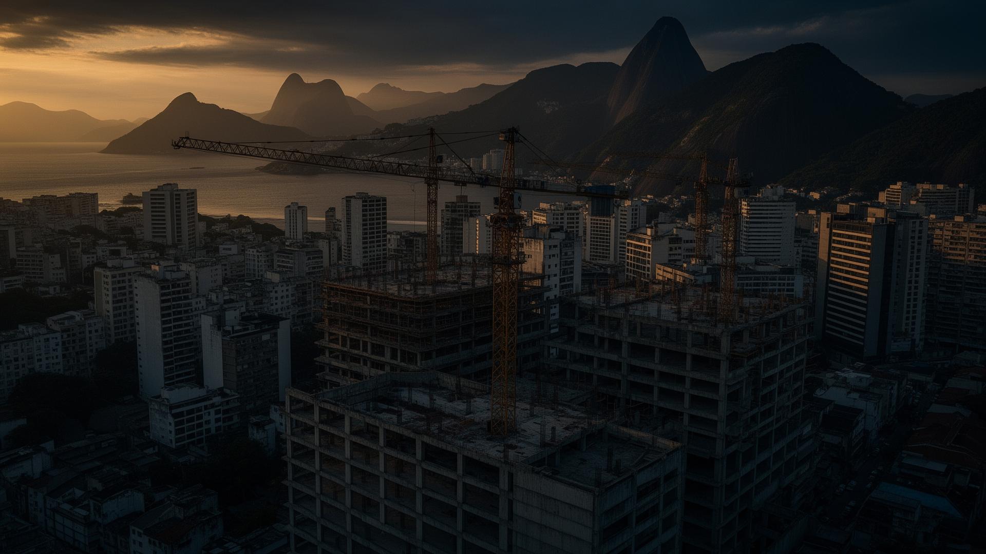 Grande obra no Rio de Janeiro ao entardecer